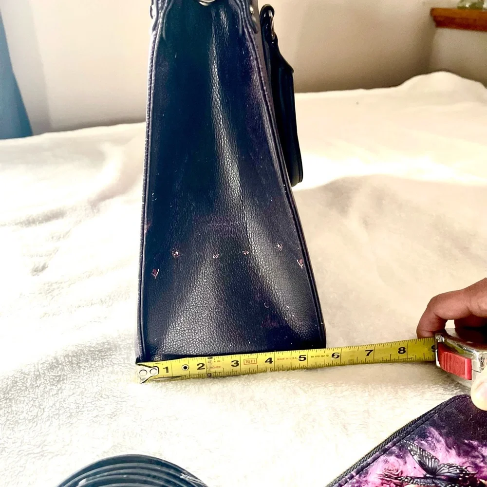 Floral Skull Tote Bag and Wallet combo. Black and Purple - Picture 6 of 10